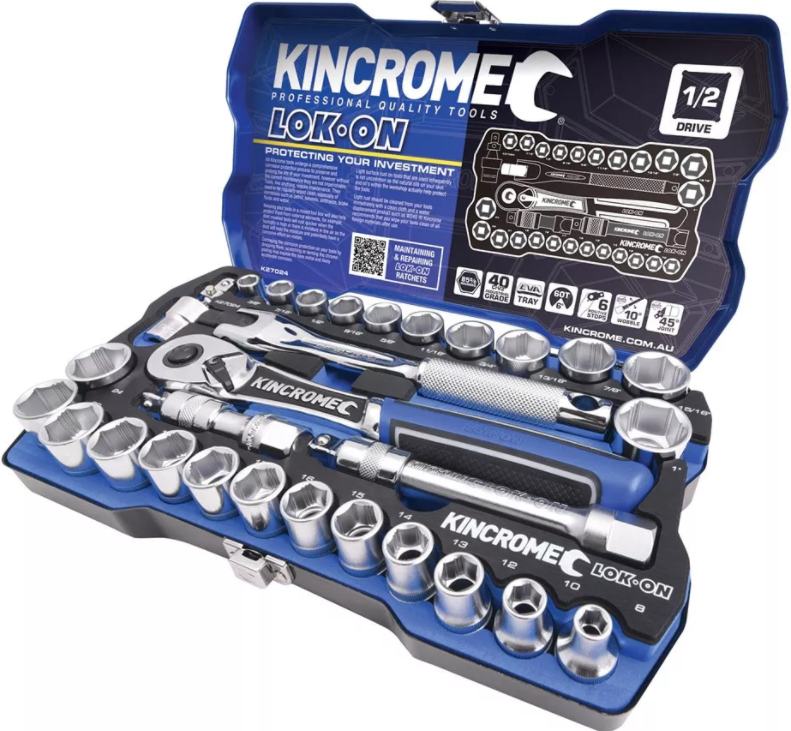 KINCROME LOK-ON SOCKET SET 29 PIECE 1/2'' DRIVE - METRIC & IMPERIAL